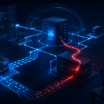 Editorial cybersecurity illustration of Cisco SD-WAN controllers under active exploitation through authentication bypass and webshell activity.