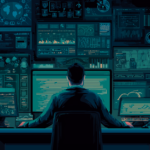 Editorial cybersecurity illustration of defenders monitoring web application exploitation attempts against Drupal PostgreSQL sites.