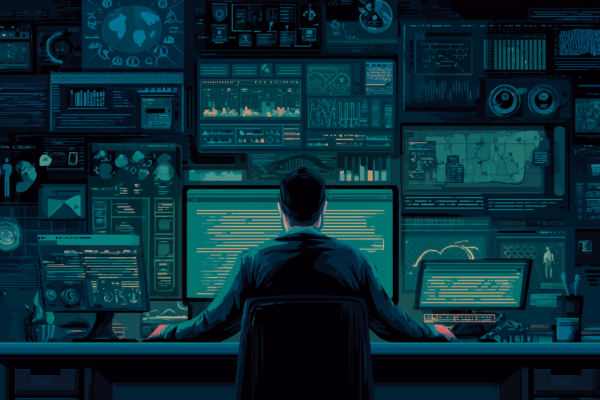 Editorial cybersecurity illustration of defenders monitoring web application exploitation attempts against Drupal PostgreSQL sites.