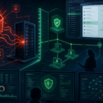 Editorial cybersecurity illustration of Microsoft Exchange OWA zero-day exploitation and defensive mitigation.