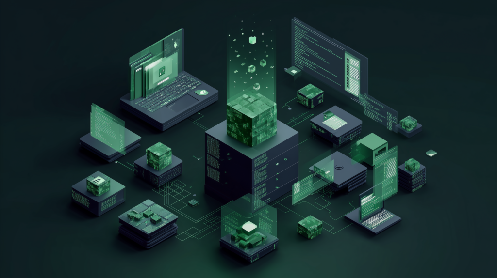 Editorial cybersecurity illustration of a fake AI model repository hiding an infostealer attack chain.