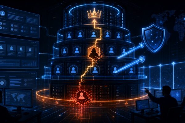 Editorial cybersecurity illustration of LiteSpeed cPanel privilege escalation risk in shared hosting infrastructure.