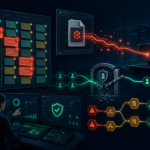 Professional cybersecurity illustration of defenders prioritizing Microsoft Patch Tuesday vulnerabilities across servers and identity systems.