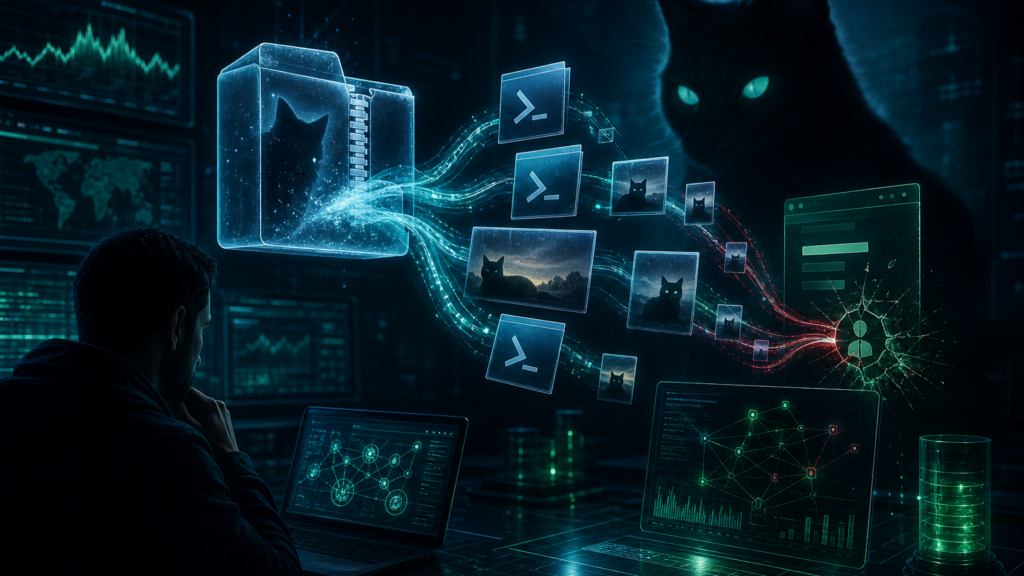 Cyber threat intelligence illustration of steganography-based malware delivery and PureLogs infostealer activity