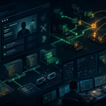Editorial cybersecurity illustration of Iranian APT Screening Serpens recruitment-lure espionage and RAT command-and-control.