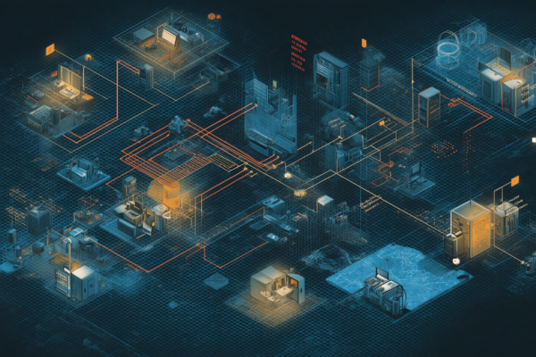 Professional cybersecurity illustration of a water utility ransomware intrusion and SOC monitoring gaps.