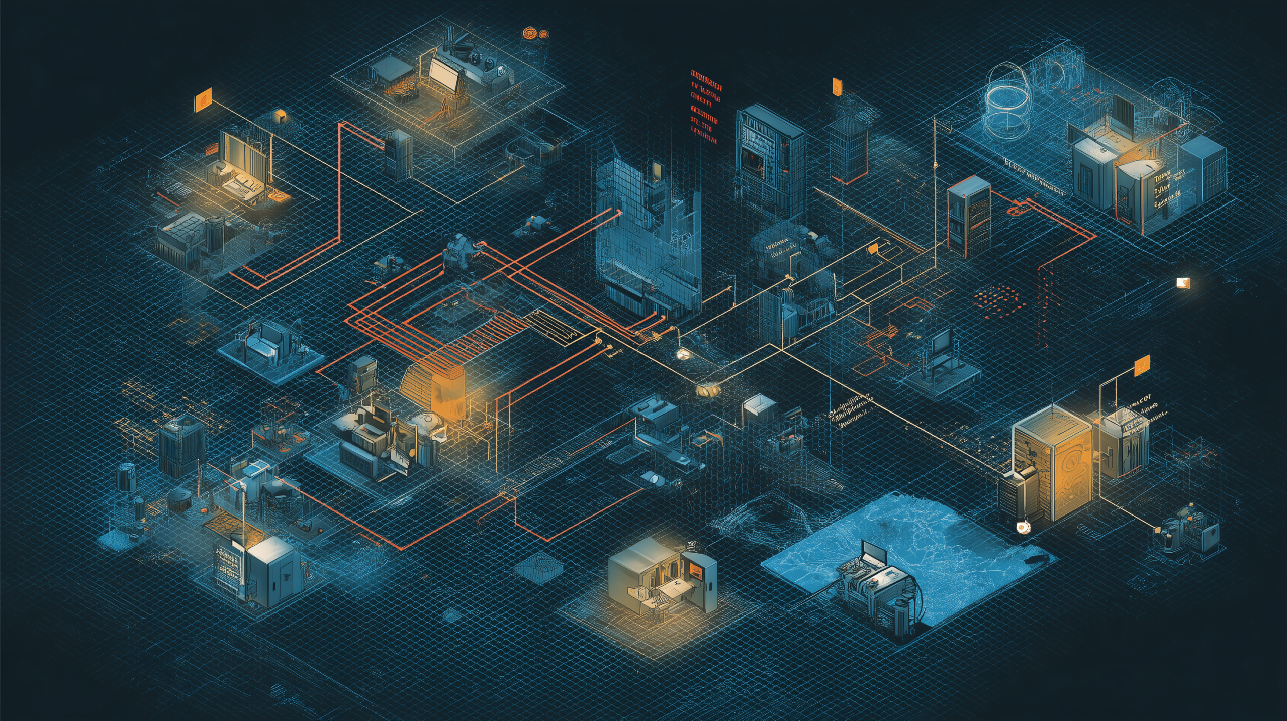 Professional cybersecurity illustration of a water utility ransomware intrusion and SOC monitoring gaps.