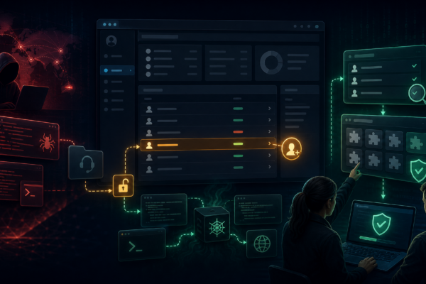 Illustration of a WordPress plugin vulnerability being exploited to create rogue administrator accounts while defenders patch and investigate.