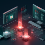 Editorial cybersecurity illustration of an AI browsing agent being hijacked through localhost into remote code execution