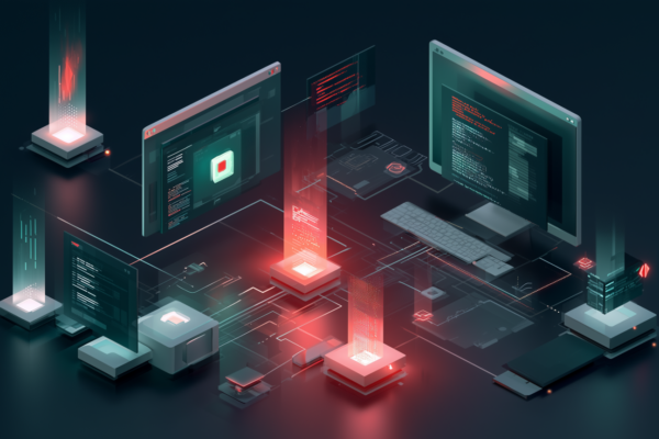 Editorial cybersecurity illustration of an AI browsing agent being hijacked through localhost into remote code execution