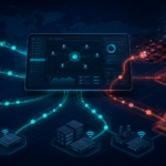 Professional cybersecurity illustration of SD-WAN edge controllers and managed network devices under active exploitation review.