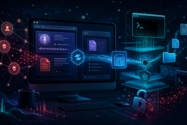 Cyber threat intelligence illustration of macOS malvertising delivering a FlutterShell backdoor through fake desktop applications.