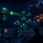 Editorial cybersecurity illustration of FortiClient EMS exploitation delivering an infostealer through endpoint management workflows.