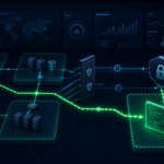 Editorial cybersecurity illustration of FortiPortal API access-control risk exposing network configuration data.
