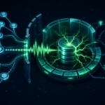 Abstract cybersecurity illustration of AI agent memory, database checkpoints, and remote code execution risk.