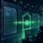 Editorial cybersecurity illustration of a government breach notification portal being checked for fake disclosure submissions.
