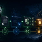 Editorial cybersecurity illustration of Mustang Panda PlugX fake browser updater intrusion chain