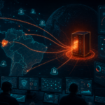 Editorial cybersecurity illustration of Operation Escaneo targeting Latin American edge infrastructure and critical networks.