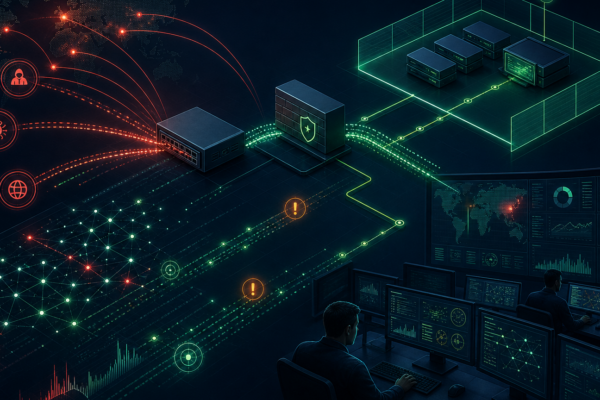 Editorial cybersecurity illustration of defenders reviewing GlobalProtect VPN logs after PAN-OS CVE-2026-0257 exploitation attempts.