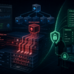 Editorial cybersecurity illustration showing Portainer container management risk and host takeover controls.