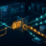 Editorial cybersecurity illustration of SimpleHelp RMM exploitation, forged identity access, and credential exfiltration risk.