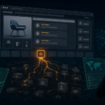 Editorial cybersecurity illustration of a compromised e-commerce review widget supply-chain attack