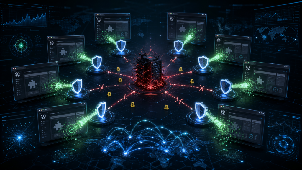 Editorial CTI illustration of Operation Endgame disrupting SocGholish malware infrastructure across compromised websites.