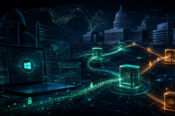 Editorial cybersecurity illustration representing Turla STOCKSTAY WebSocket command-and-control and government espionage activity.