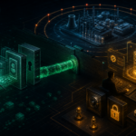 Editorial cybersecurity illustration of authentication-stack compromise and critical infrastructure defense for Velvet Ant Operation Highland.