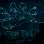Editorial cybersecurity illustration of compromised edge routers forming a covert relay network for UAT-7810 ORB activity.