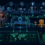 Editorial cybersecurity illustration of Ubiquiti UniFi network appliances under defensive monitoring after critical vulnerability patches.