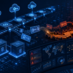 Editorial cybersecurity illustration of supply-chain credentials feeding ransomware deployment paths